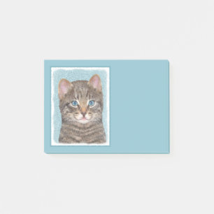 Gray Tabby Cat Painting - Cute Original Cat Art Post-it® Notes