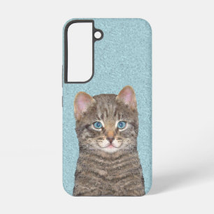 Gray Tabby Cat Painting - Cute Original Cat Art Samsung Galaxy Hoesje