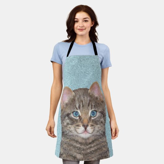 Gray Tabby Cat Painting - Cute Original Cat Art Schort (Gedragen)