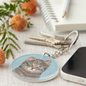 Gray Tabby Cat Painting - Cute Original Cat Art Sleutelhanger (Voorkant Rechts)