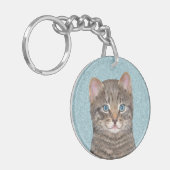 Gray Tabby Cat Painting - Cute Original Cat Art Sleutelhanger (Voorkant Links)