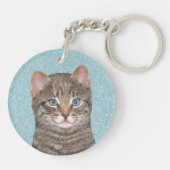 Gray Tabby Cat Painting - Cute Original Cat Art Sleutelhanger (Achterkant)