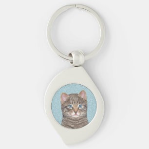 Gray Tabby Cat Painting - Cute Original Cat Art Sleutelhanger
