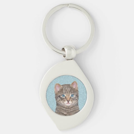 Gray Tabby Cat Painting - Cute Original Cat Art Sleutelhanger (Voorkant)