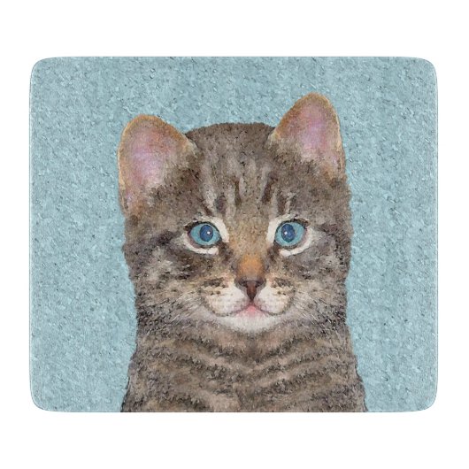 Gray Tabby Cat Painting - Cute Original Cat Art Snijplank (Voorkant)