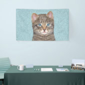Gray Tabby Cat Painting - Cute Original Cat Art Spandoek (Beurs)