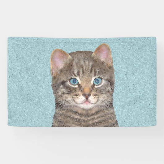 Gray Tabby Cat Painting - Cute Original Cat Art Spandoek (Horizontaal)