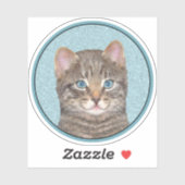 Gray Tabby Cat Painting - Cute Original Cat Art Sticker (Vel)