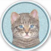 Gray Tabby Cat Painting - Cute Original Cat Art Sticker (Voorkant)