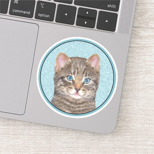 Gray Tabby Cat Painting - Cute Original Cat Art Sticker (Detail)