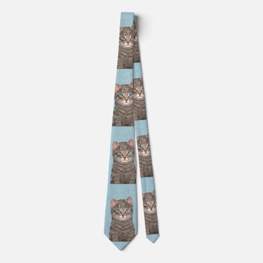 Gray Tabby Cat Painting - Cute Original Cat Art Stropdas (Voorkant)