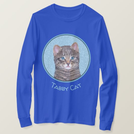 Gray Tabby Cat Painting - Cute Original Cat Art T-shirt (Design voorkant)