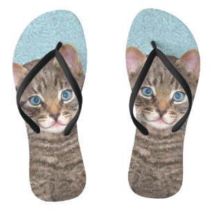 Gray Tabby Cat Painting - Cute Original Cat Art Teenslippers