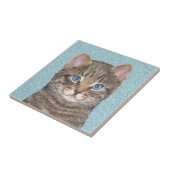 Gray Tabby Cat Painting - Cute Original Cat Art Tegeltje (Zijkant)