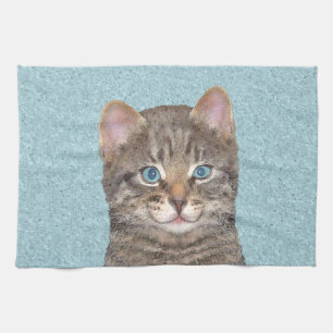 Gray Tabby Cat Painting - Cute Original Cat Art Theedoek