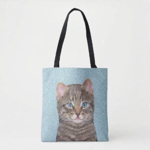 Gray Tabby Cat Painting - Cute Original Cat Art Tote Bag
