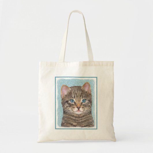Gray Tabby Cat Painting - Cute Original Cat Art Tote Bag (Voorkant)