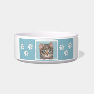 Gray Tabby Cat Painting - Cute Original Cat Art Voerbakje