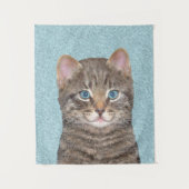 Gray Tabby Cat Painting - Cute Original Cat Art Wandkleed (Voorkant)