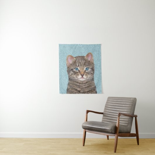 Gray Tabby Cat Painting - Cute Original Cat Art Wandkleed (In situ)