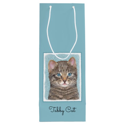 Gray Tabby Cat Painting - Cute Original Cat Art Wijn Cadeautas (Achterkant)
