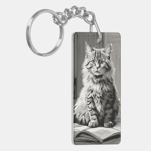 Gray Tabby Cat Sleutelhanger (Voorkant Links)
