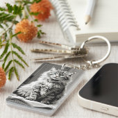 Gray Tabby Cat Sleutelhanger (Voorkant Rechts)