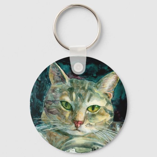 Gray Tabby Cat Sleutelhanger (Voorkant)