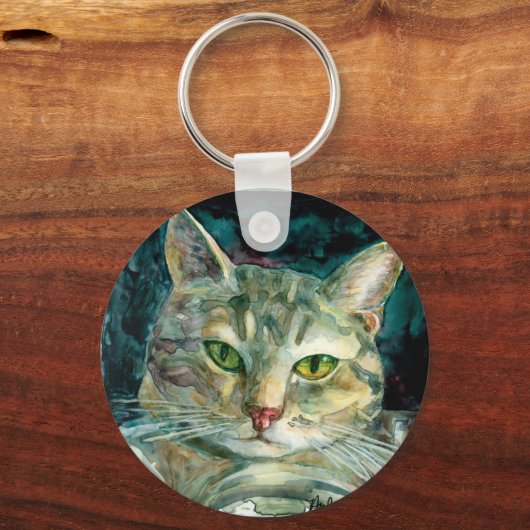 Gray Tabby Cat Sleutelhanger (Voorkant)