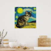 Gray Tabby Cat Sterrennacht Artwork Van Gogh Poster (Keuken)