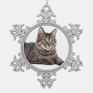 Gray Tabby Cat Tin Sneeuwvlok Ornament