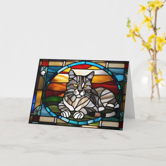Gray Tabby Glas in lood Kaart (Gele Bloem)