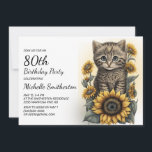 Gray Tabby Kitten Cat Sunflower 80th Birthday Kaart<br><div class="desc">Cute gray tabby cat/kitten met zonnebloemen uitnodiging voor vrouwen op 80ste verjaardag. Deze kaart kan voor iedereen van elke leeftijd worden ontworpen. Neem contact met mij op voor hulp bij uw aanpassing of om aanvullende overeenkomende of coördinerende producten voor uw viering aan te vragen.</div>