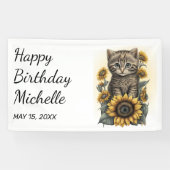 Gray Tabby Kitten Cat Sunflower Happy Birthday Spandoek (Horizontaal)