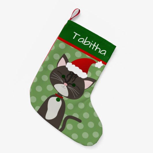 Gray Tabby Santa Kat Kleine Kerstsok (Voorkant (Hangend))