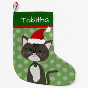 Gray Tabby Santa Kat Kleine Kerstsok