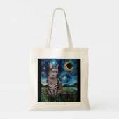 Gray Tabby Tiger Cat Sterrennacht Moon en Stars A Tote Bag (Achterkant)