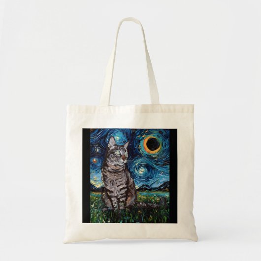 Gray Tabby Tiger Cat Sterrennacht Moon en Stars A Tote Bag (Voorkant)