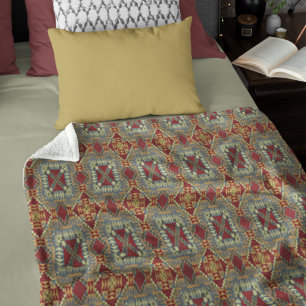 Gray Tan Brown Ochre Ivory Red Tribal Art Pattern Fleece Deken