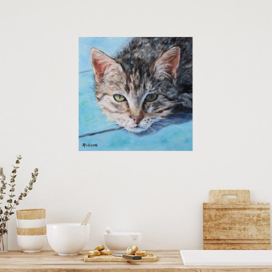 Gray Tan Tabby Cat Portrait Poster (Keuken)