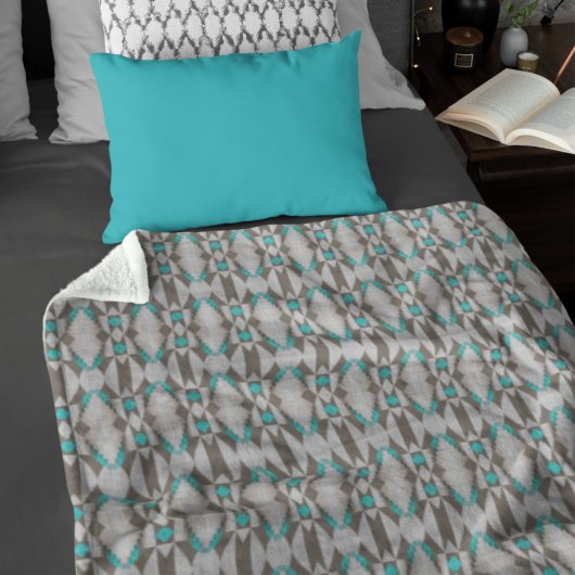 Gray Taupe Aqua Turquoise Blue Tribal Art Pattern Fleece Deken
