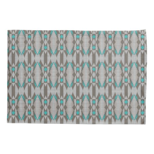 Gray Taupe Aqua Turquoise Blue Tribal Art Pattern Kussensloop (Achterkant-Links)