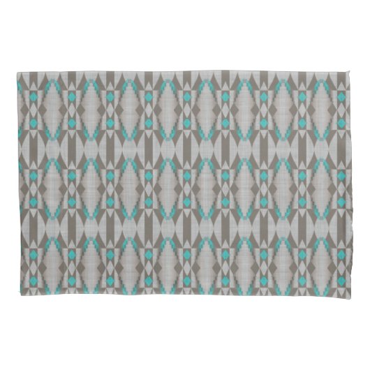 Gray Taupe Aqua Turquoise Blue Tribal Art Pattern Kussensloop (Voorkant-Links)