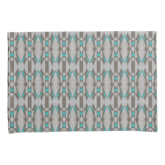 Gray Taupe Aqua Turquoise Blue Tribal Art Pattern Kussensloop (Voorkant-Rechts)