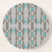 Gray Taupe Aqua Turquoise Blue Tribal Art Pattern Zandsteen Onderzetter (Voorkant)