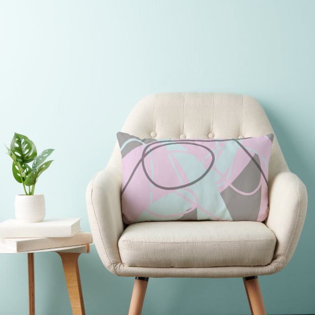Gray / Taupe, Pink and Light Blue Abstract Modern  Kussen (Stoel)
