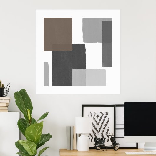 Gray Taupe White Geometric Modern Minimalist Poster (Thuiskantoor)