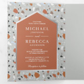 Gray Terrazzo Tegel Terracotta Arch QR Code Wedden Drieluik Uitnodiging (Binnenzijde eerst)