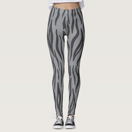 Gray Tiger Animal Print Women's Leggings (Voorkant)