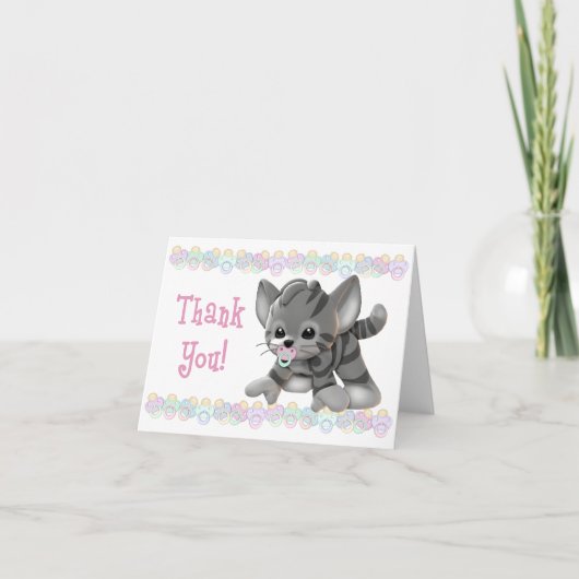 Gray Tiger Kitten Pink Pacifier Hartelijk dank Bedankkaart (Voorkant)